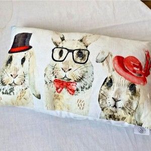 Snuggle Bunny 3 Rabbits Decorative Pillow Spring Easter EUC~Cover 100% Cotton